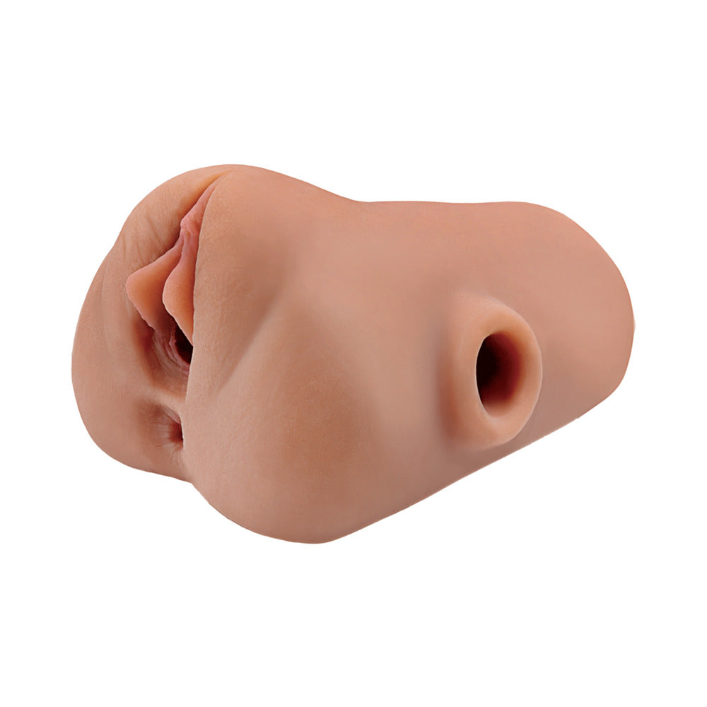 PDX Plus Double Pounder Vibrating Squeeze Stroker-Brown