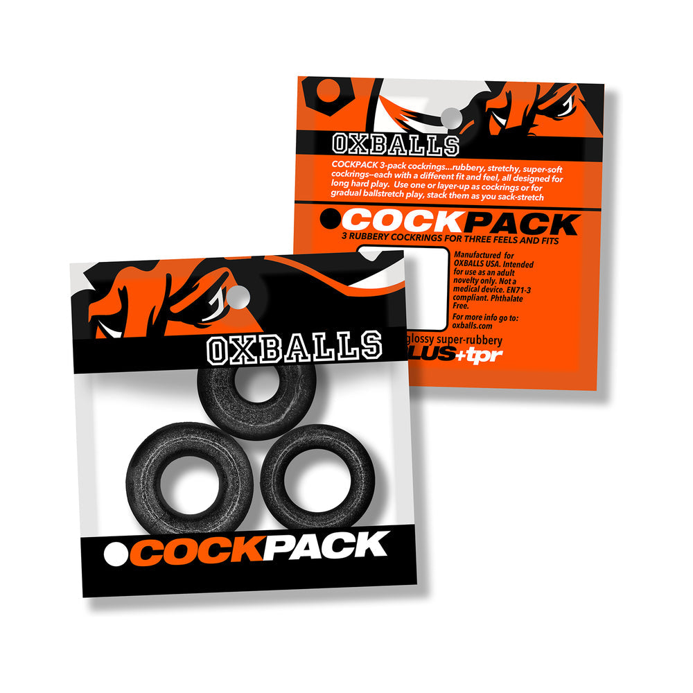 Oxballs Cockpack Multi Design 3 Pack Cockrings - Black Mica