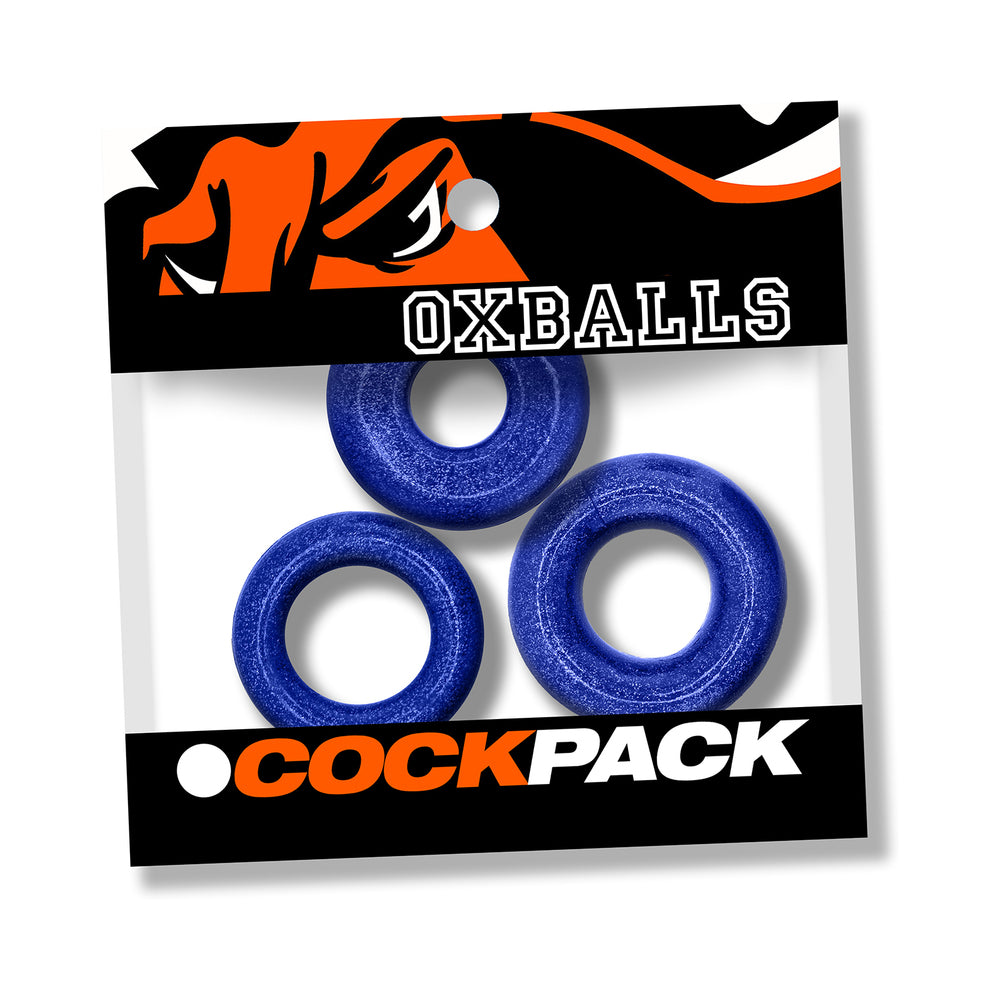 Oxballs Cockpack Multi Design 3 Pack Cockrings - Blue Fire