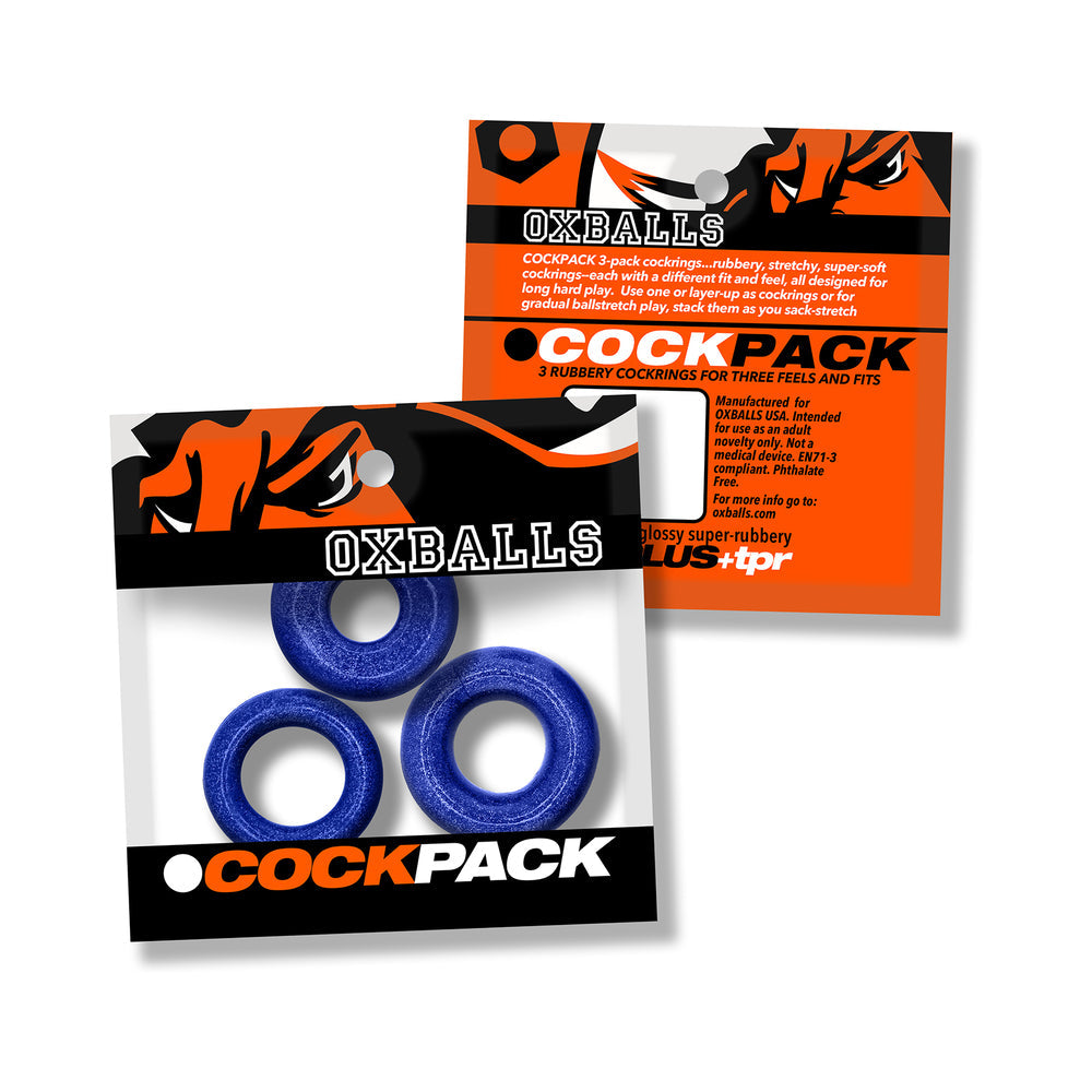 Oxballs Cockpack Multi Design 3 Pack Cockrings - Blue Fire