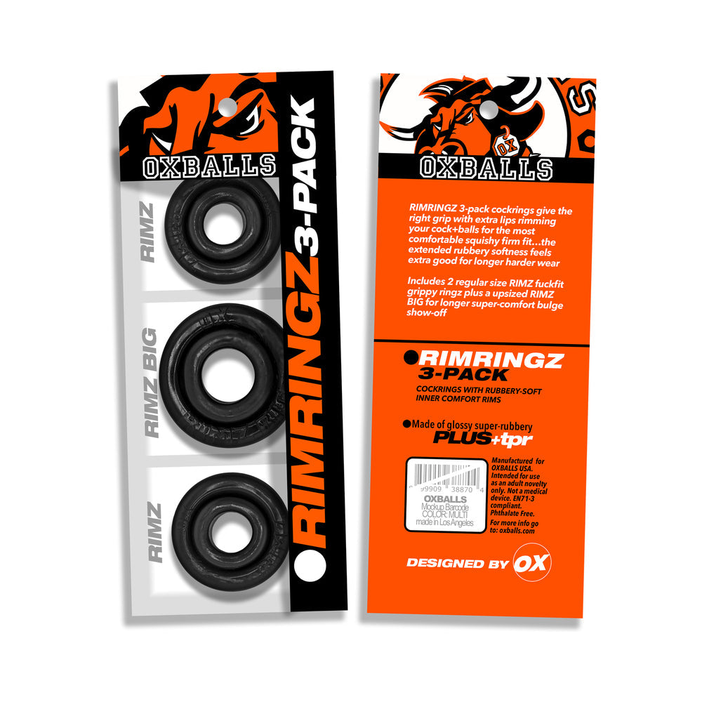 Oxballs Rimringz Multi Size 3 Pack of Cock Rings - Black
