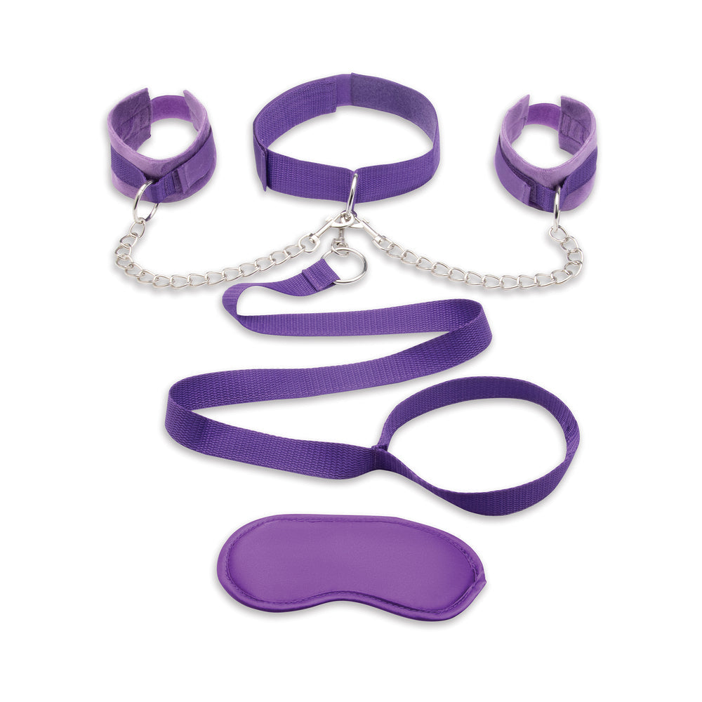 Lux Fetish Collar Cuffs & Leash Set - Removable Purple