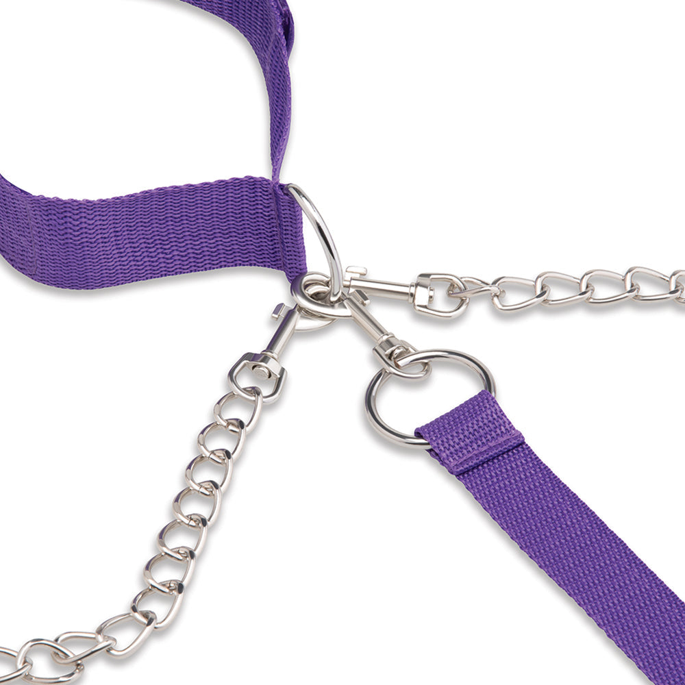 Lux Fetish Collar Cuffs & Leash Set - Removable Purple