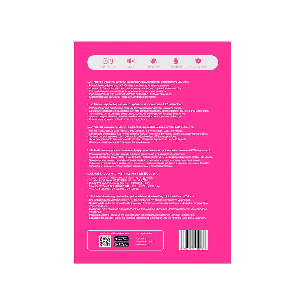 Lovense Lush Anal App-Controlled Butt Plug - Pink