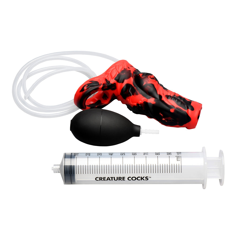 Creature Cocks Hell Hound Squirting Silicone Penis Enhancer-Red