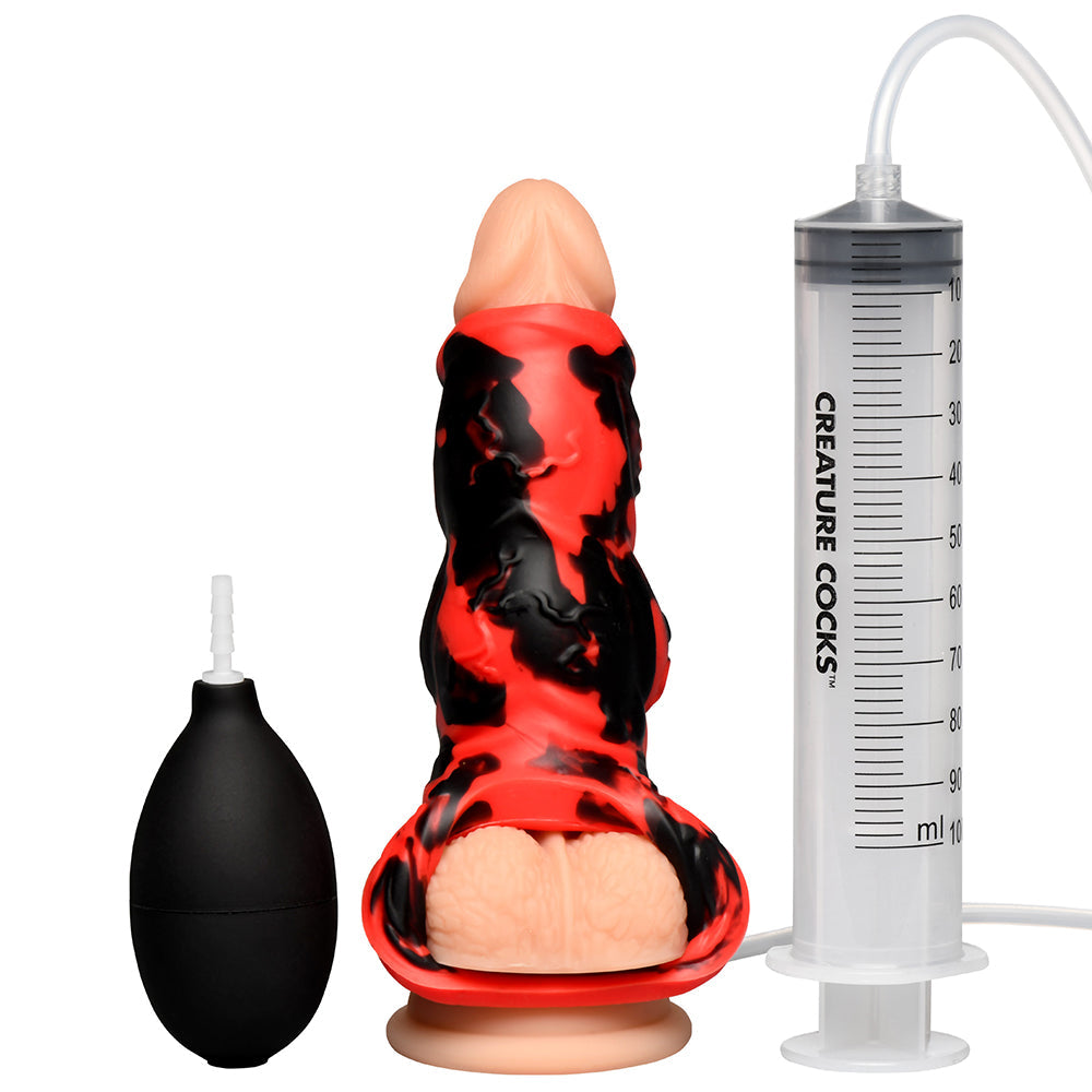 Creature Cocks Hell Hound Squirting Silicone Penis Enhancer-Red