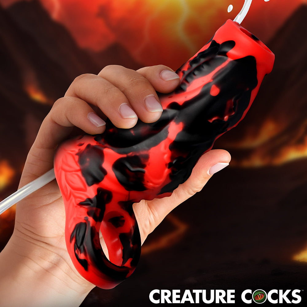Creature Cocks Hell Hound Squirting Silicone Penis Enhancer-Red
