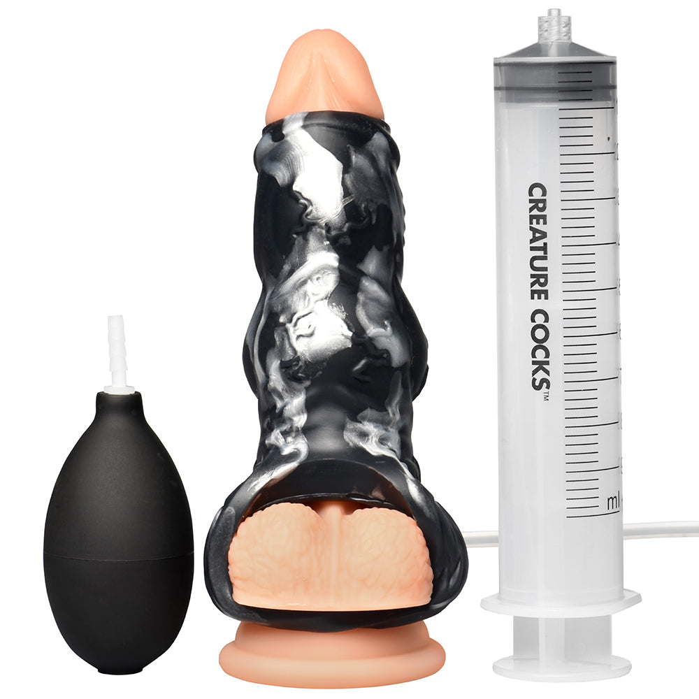 Creature Cocks Night Prowler Squirting Silicone Penis Enhancer-Silver