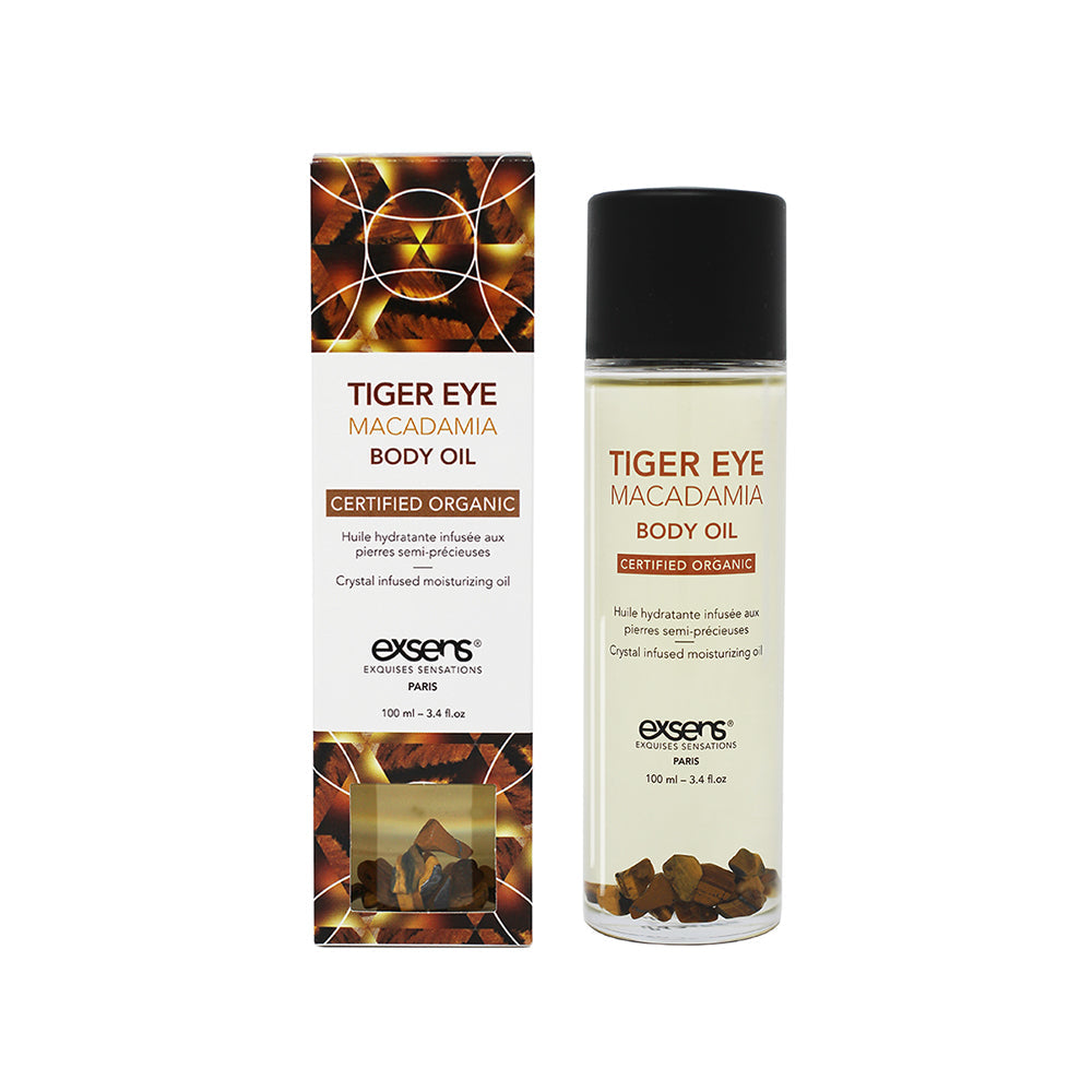 Exsens Organic Crystal Infused Body Oil-Tiger Eye Macadamia 3.4oz