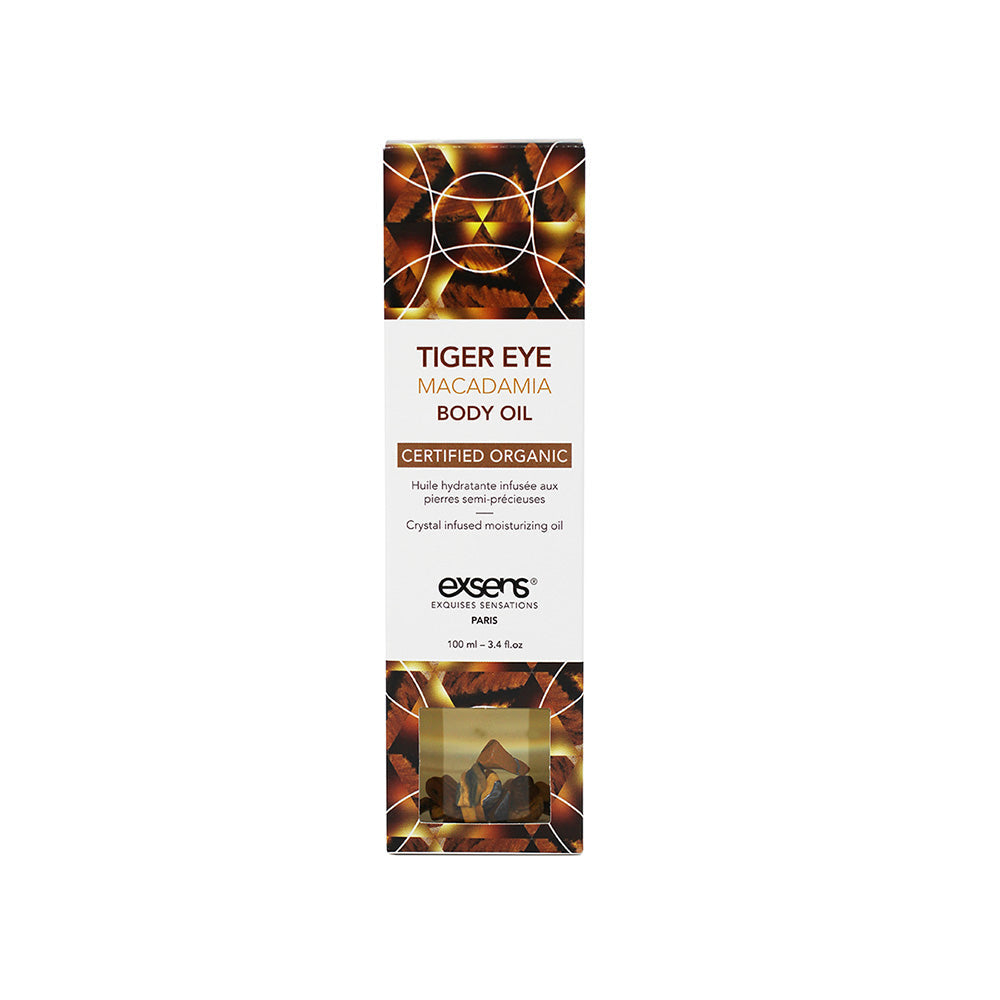 Exsens Organic Crystal Infused Body Oil-Tiger Eye Macadamia 3.4oz