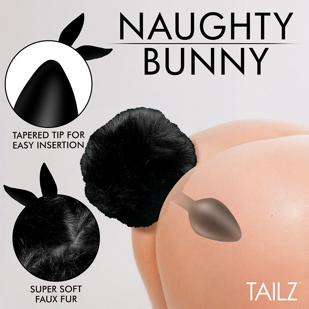 Tailz Fluffy Bunny Tail Silicone Plug - Black