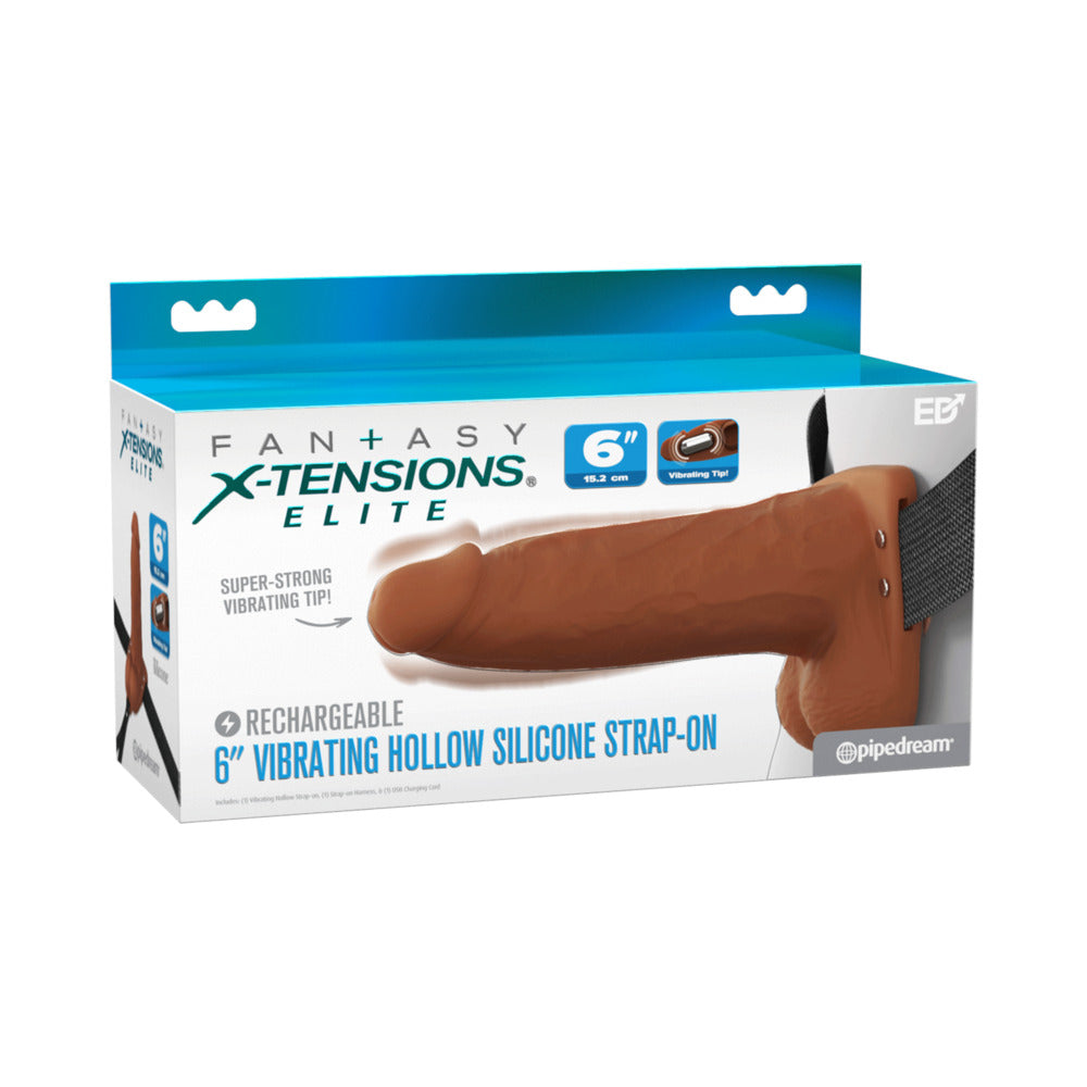 Fantasy X-Tensions Elite Vibrating Hollow Strap-On Dual Density-Brown 6"