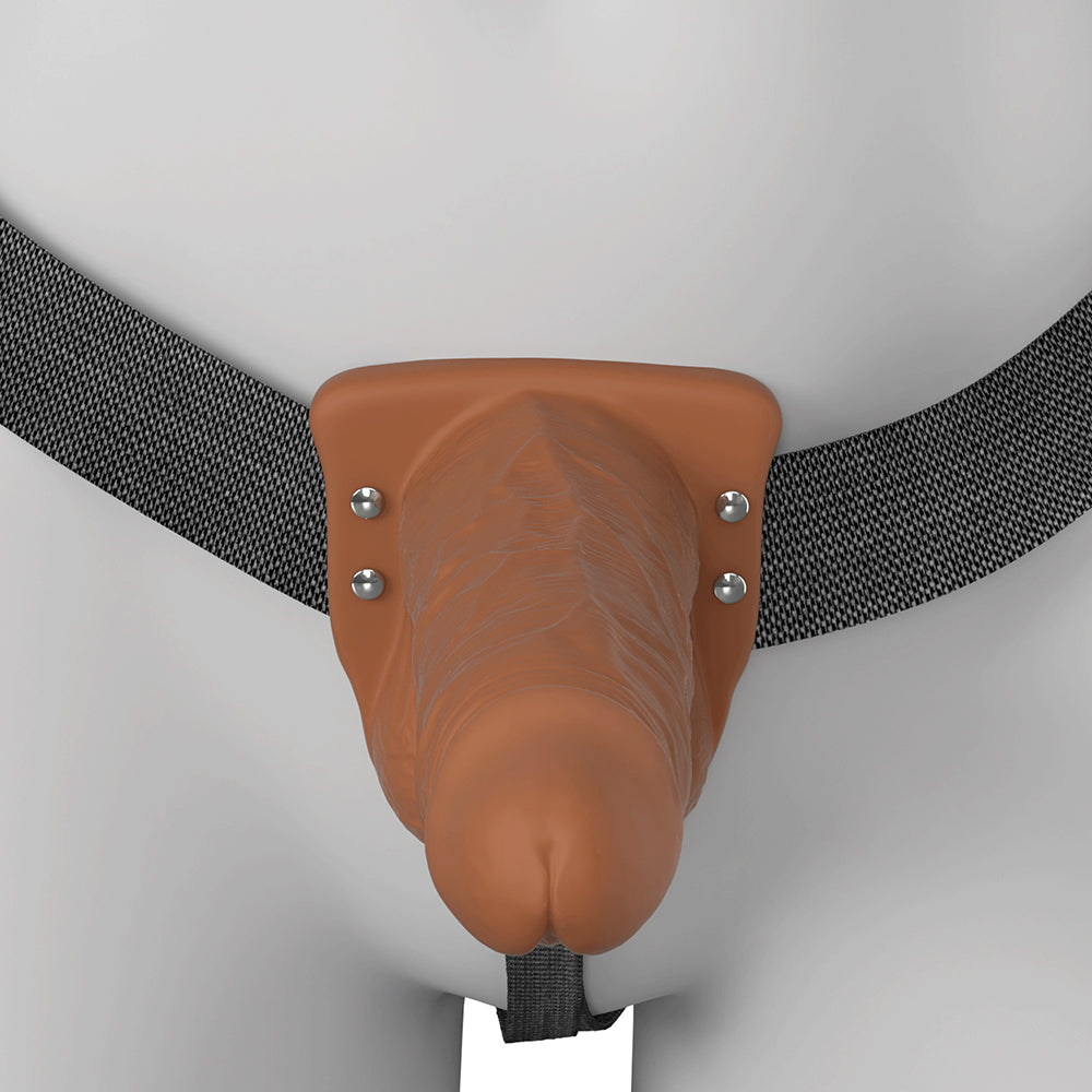 Fantasy X-Tensions Elite Vibrating Hollow Strap-On Dual Density-Brown 6"