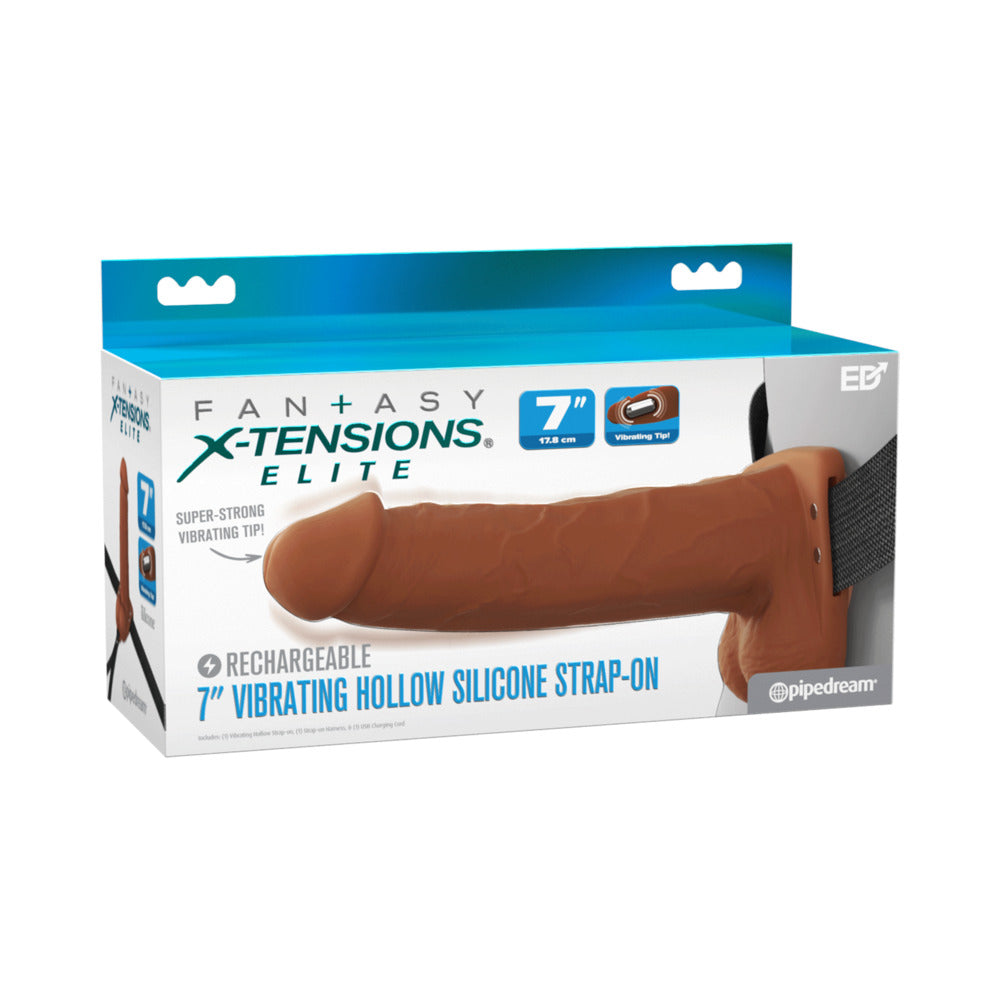 Fantasy X-Tensions Elite Vibrating Hollow Strap-On Dual Density-Brown 7"