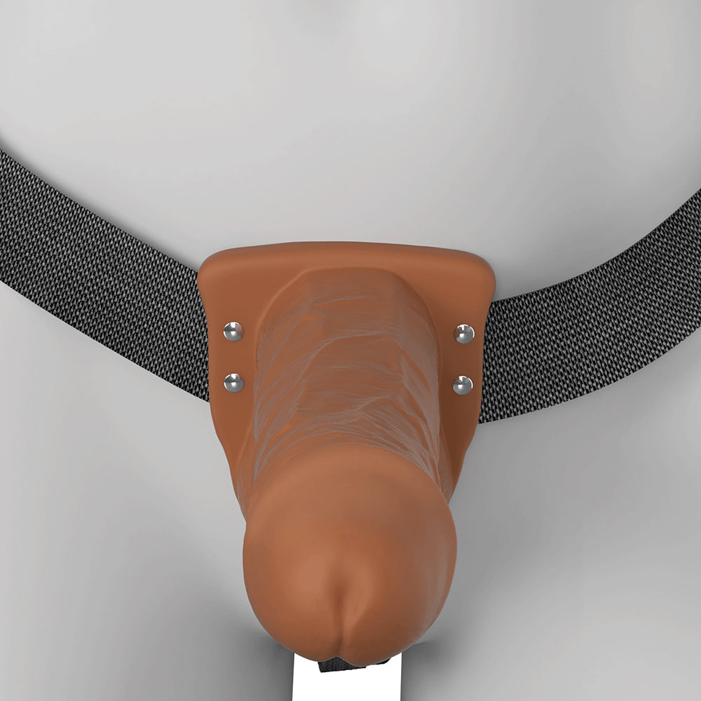 Fantasy X-Tensions Elite Vibrating Hollow Strap-On Dual Density-Brown 7"