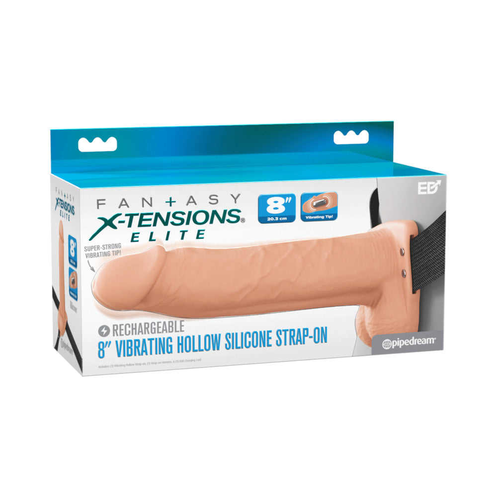 Fantasy X-Tensions Elite Vibrating Hollow Strap-On Dual Density - Light 8"