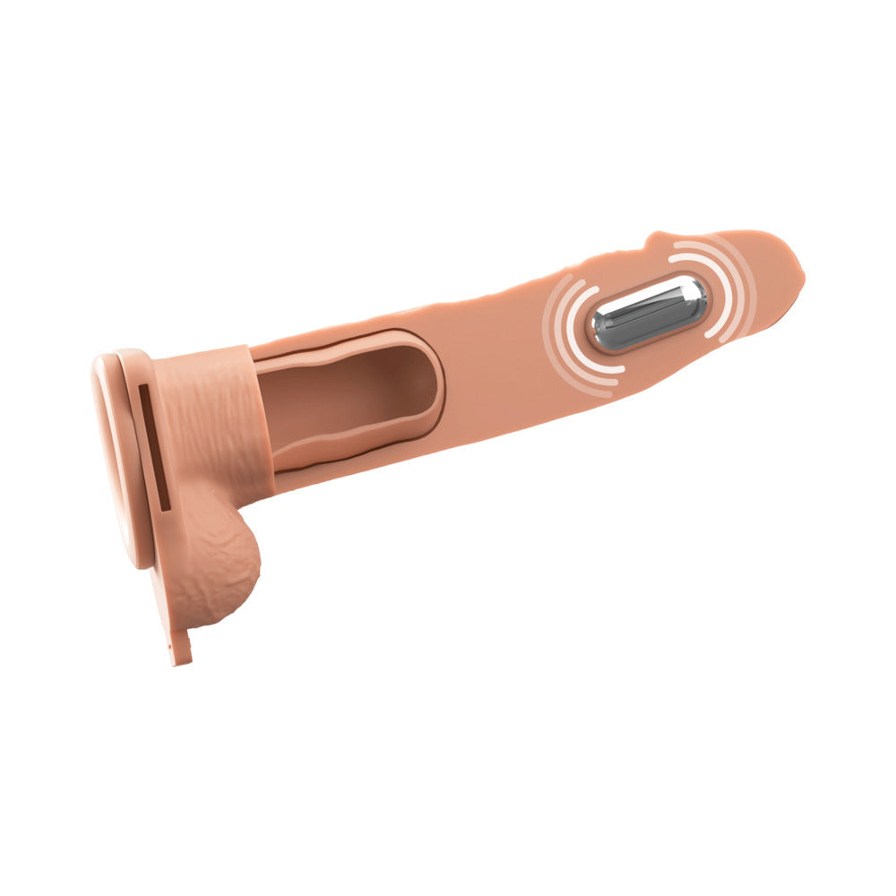 Fantasy X-Tensions Elite Vibrating Hollow Strap-On Dual Density - Light 8"