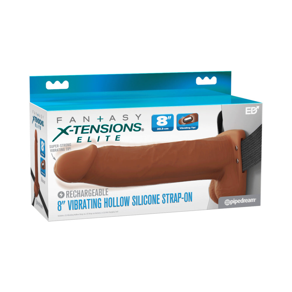 Fantasy X-Tensions Elite Vibrating Hollow Strap-On Dual Density - Brown 8"