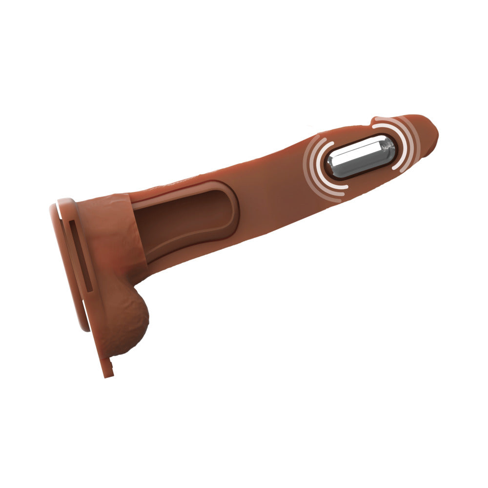 Fantasy X-Tensions Elite Vibrating Hollow Strap-On Dual Density - Brown 8"