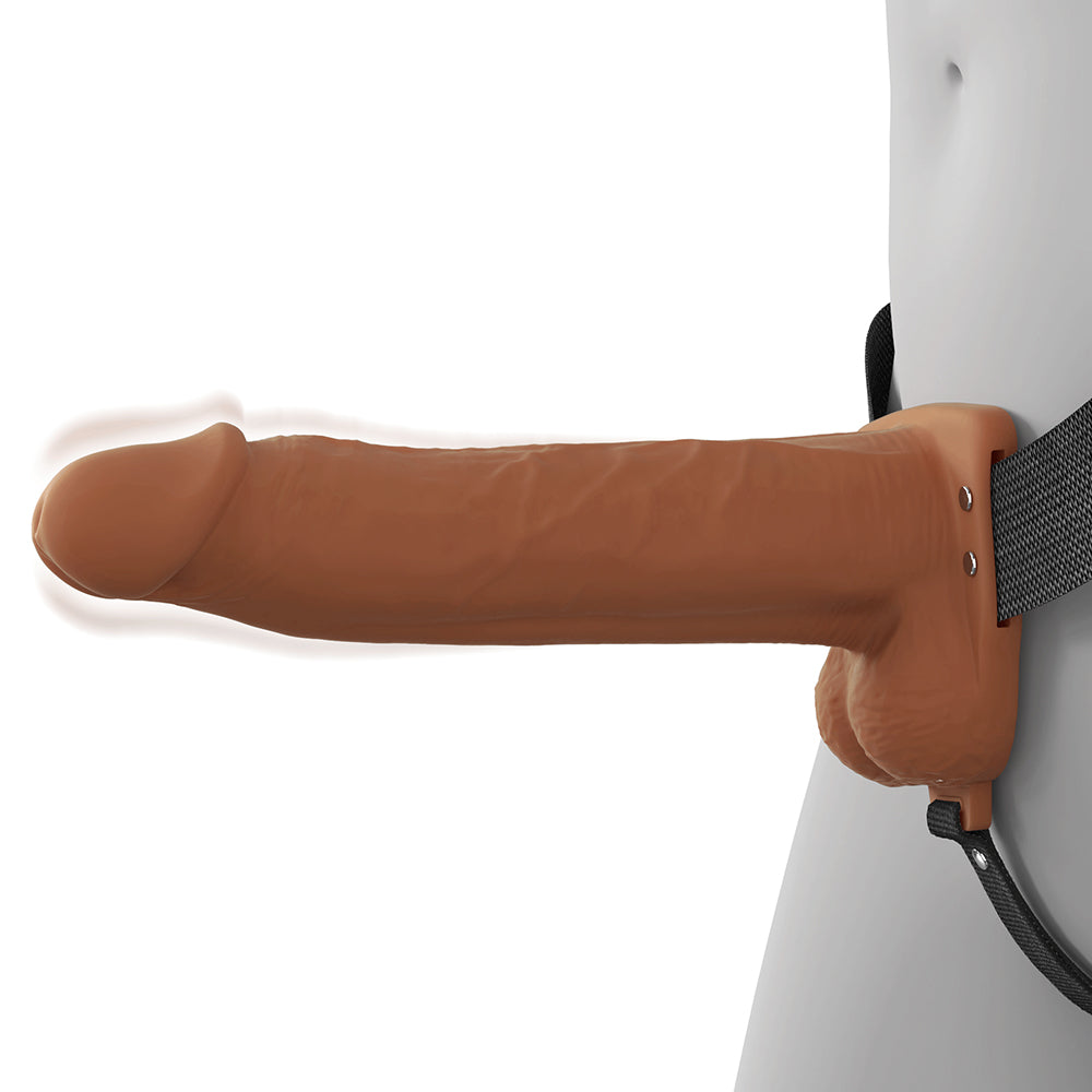 Fantasy X-Tensions Elite Vibrating Hollow Strap-On Dual Density - Brown 8"