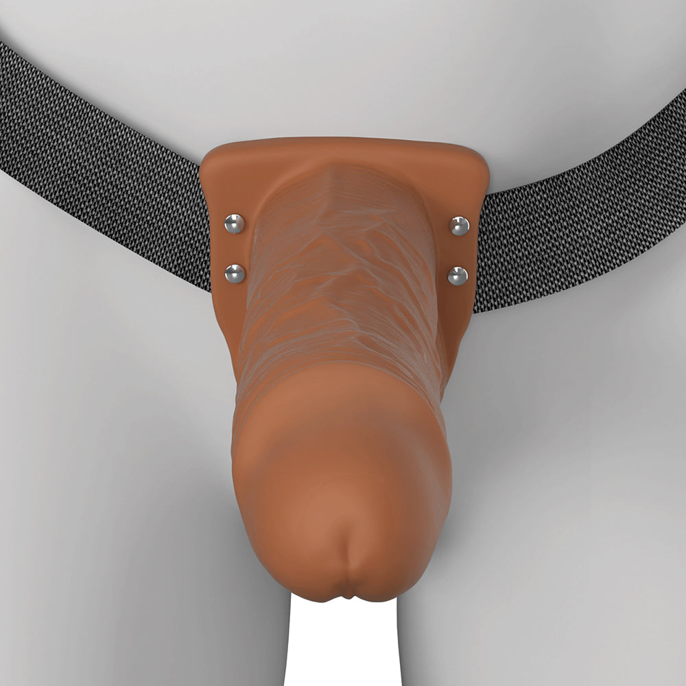 Fantasy X-Tensions Elite Vibrating Hollow Strap-On Dual Density - Brown 8"