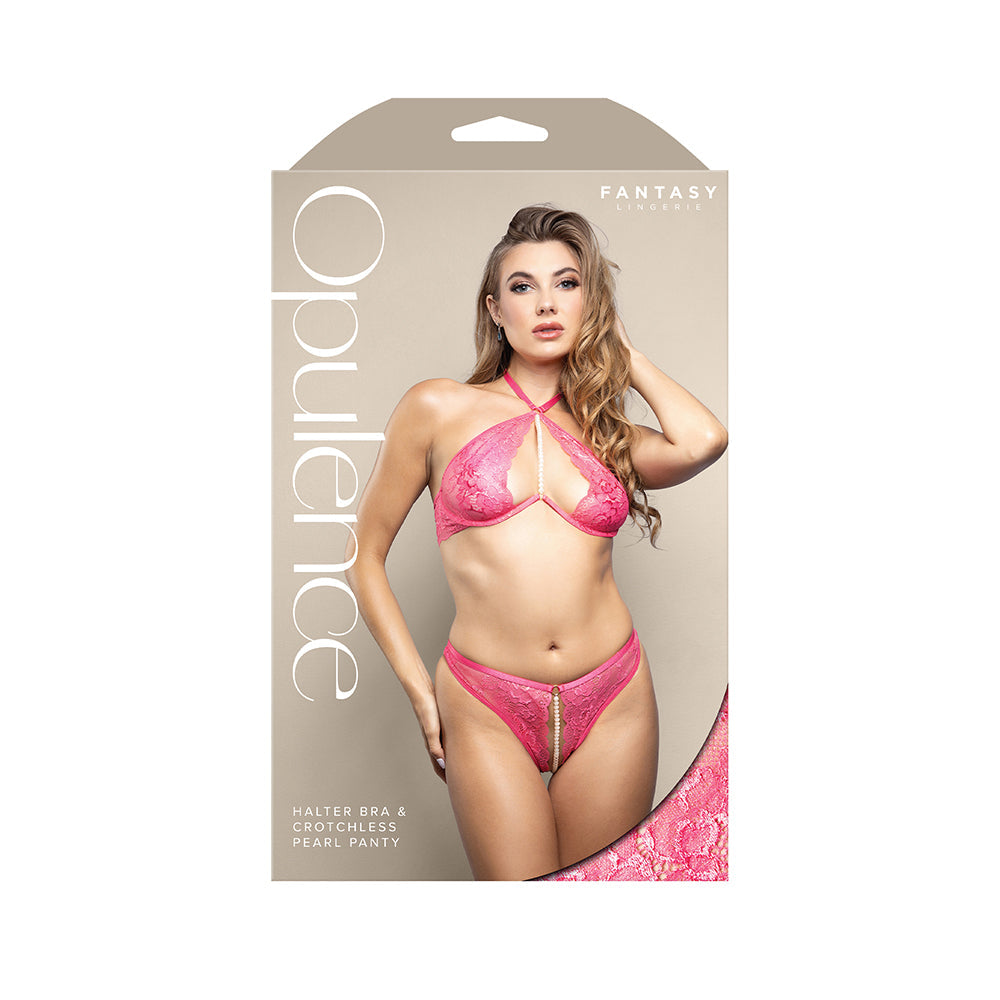 Opulence Shimmer Lace Bra & Panty w/Pearl details - Hot Pink L/XL