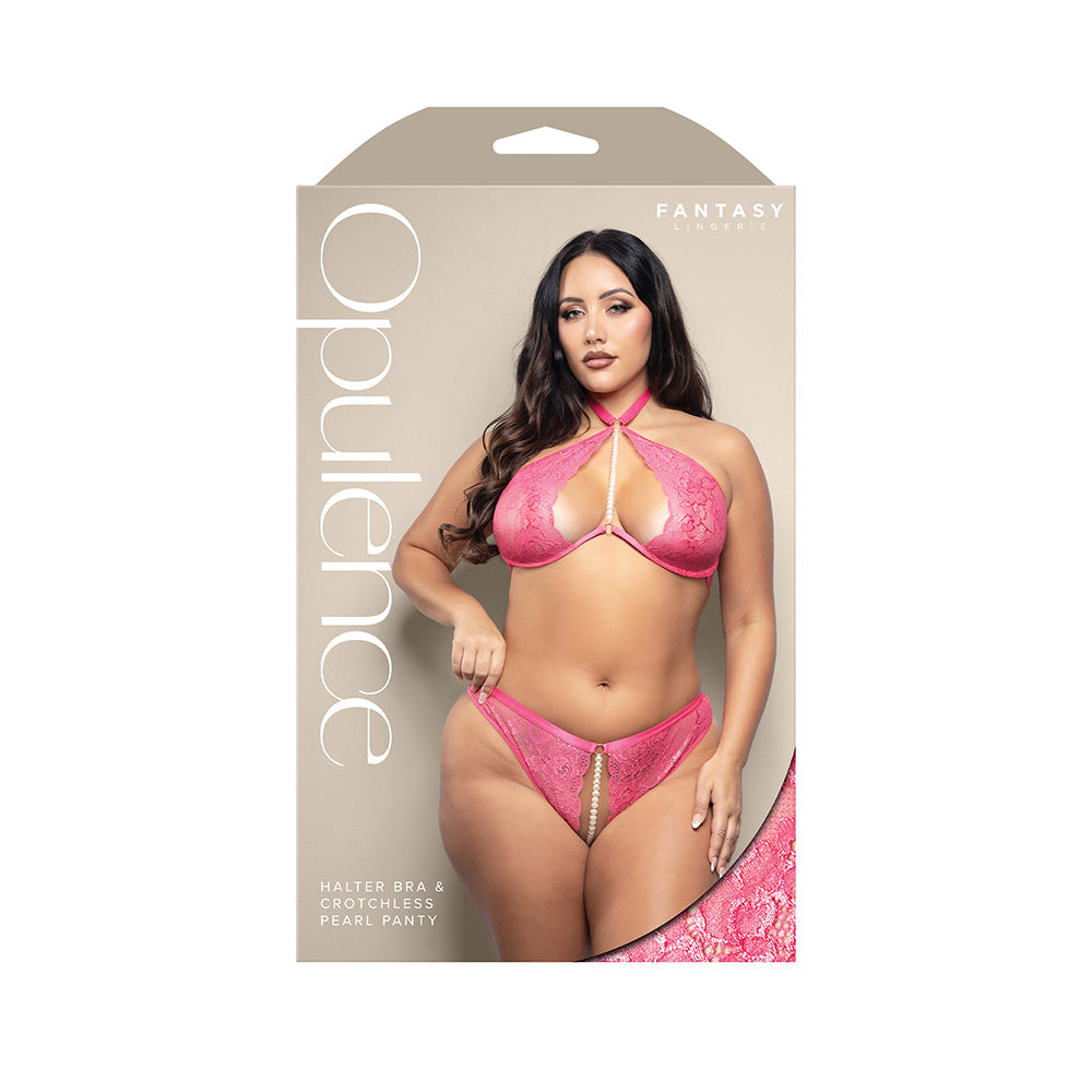 Opulence Shimmer Lace Bra & Panty w/Pearl details - Hot Pink QN