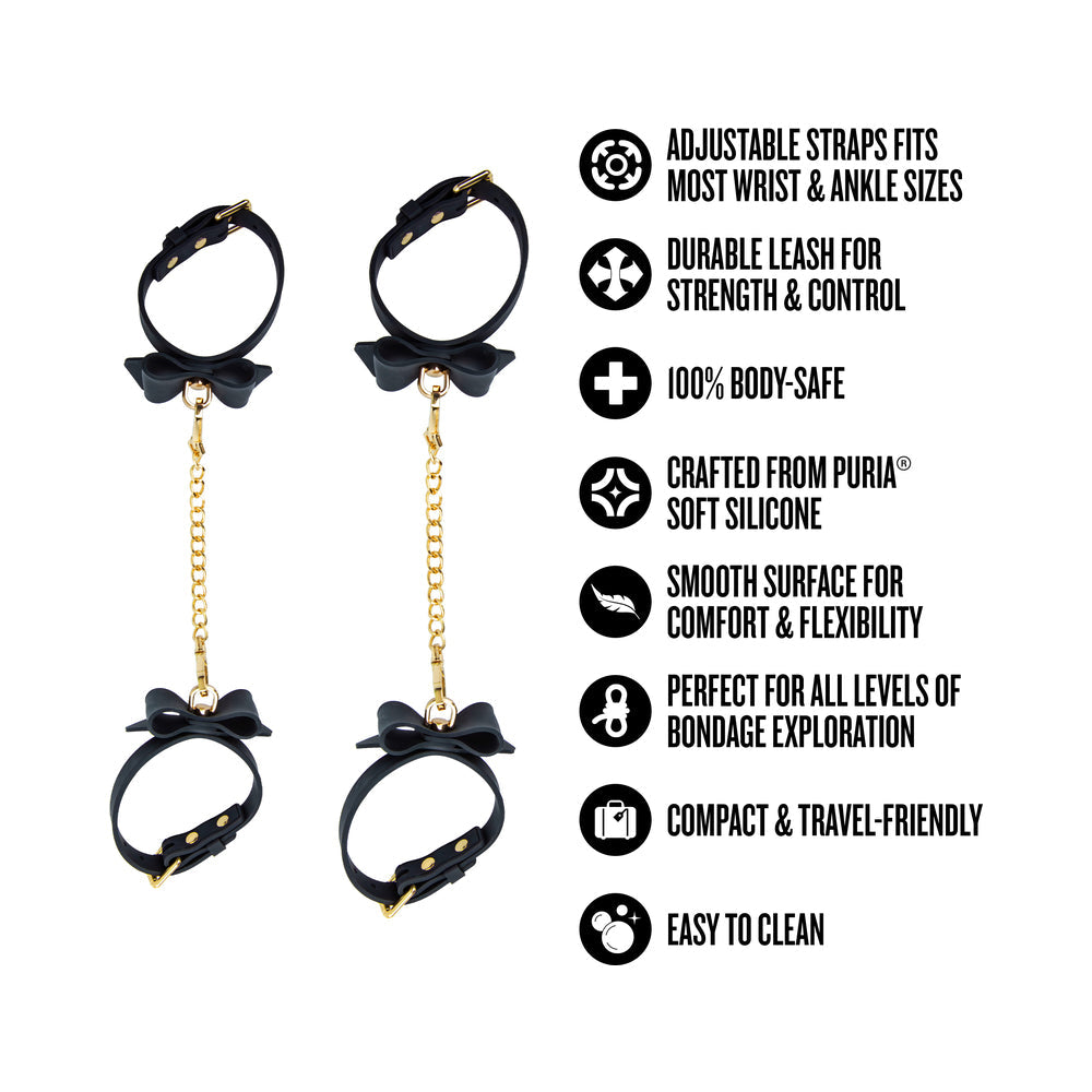 Temptasia Ardor Wrist & Ankle Restraints-Black with Bow