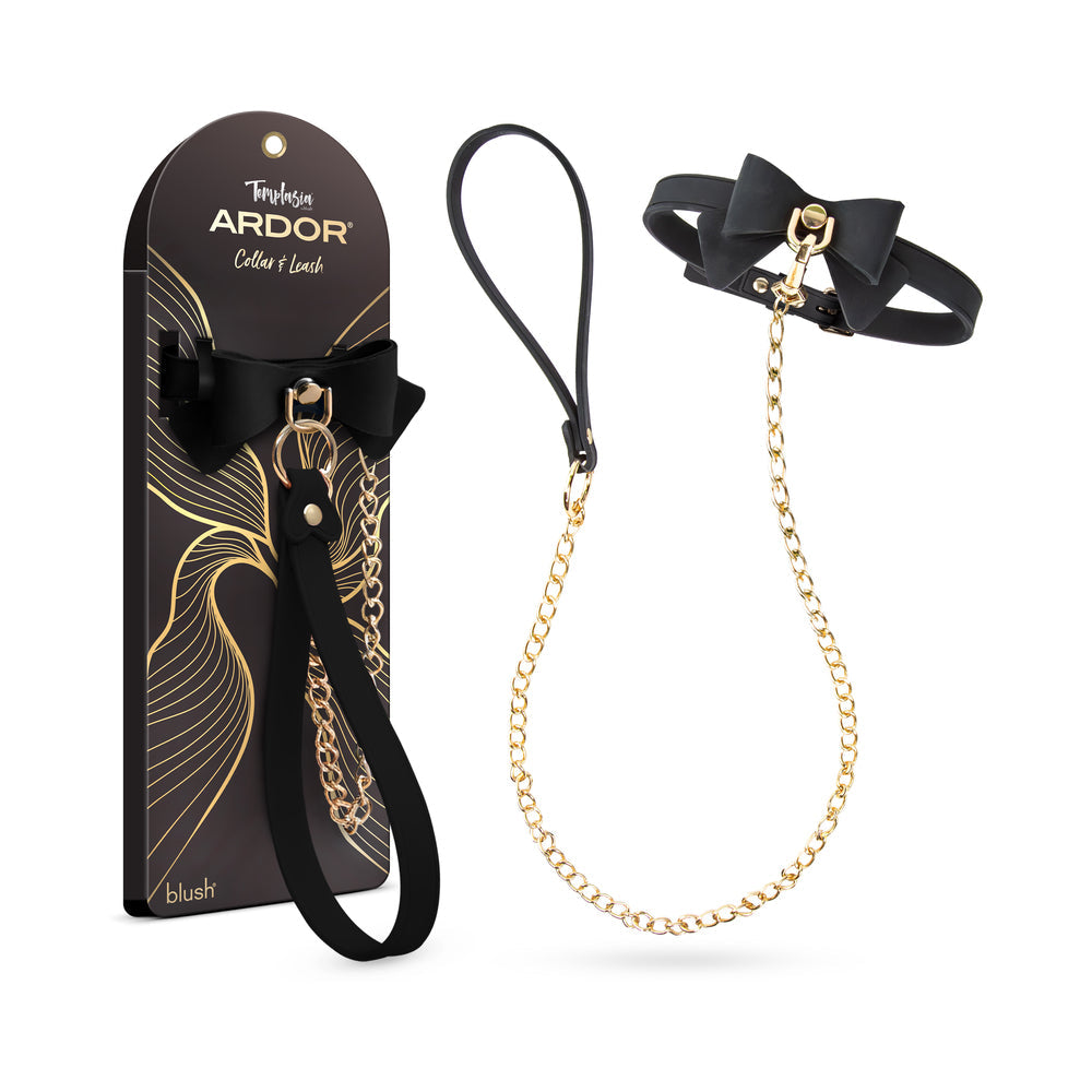 Temptasia Ardor Collar & Leash-Black with Bow