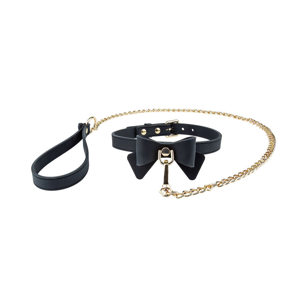 Temptasia Ardor Collar & Leash-Black with Bow