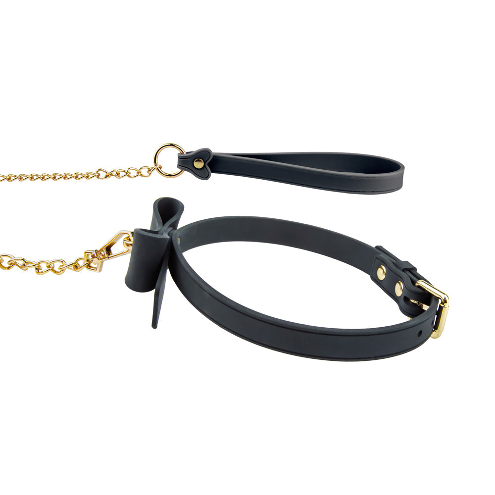 Temptasia Ardor Collar & Leash-Black with Bow