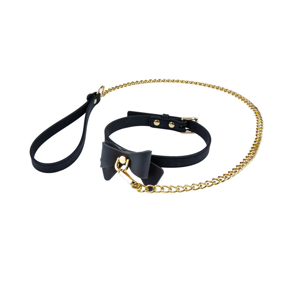 Temptasia Ardor Collar & Leash-Black with Bow