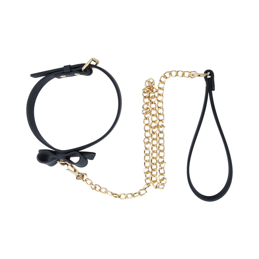 Temptasia Ardor Collar & Leash-Black with Bow