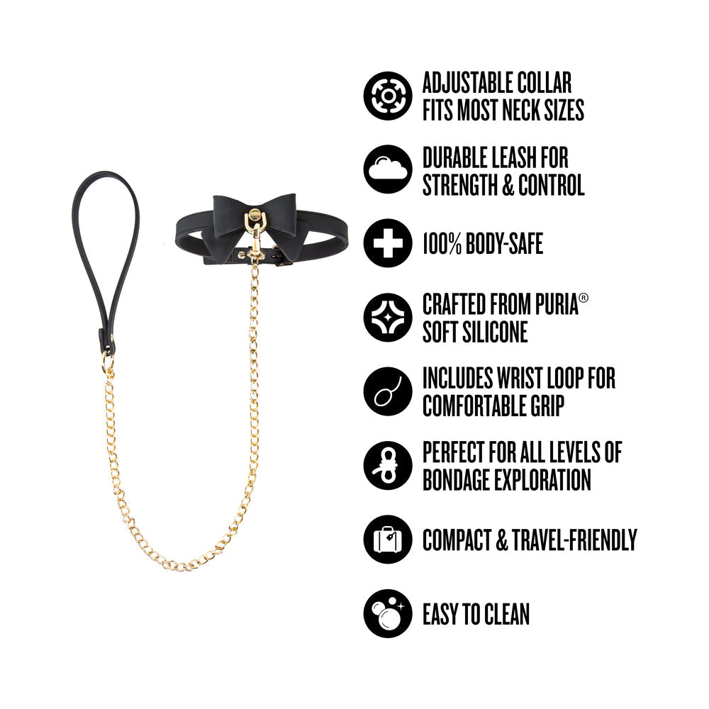 Temptasia Ardor Collar & Leash-Black with Bow