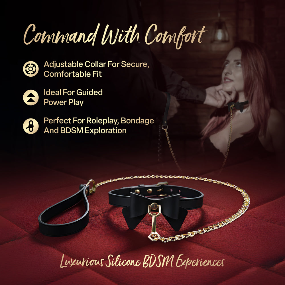Temptasia Ardor Collar & Leash-Black with Bow