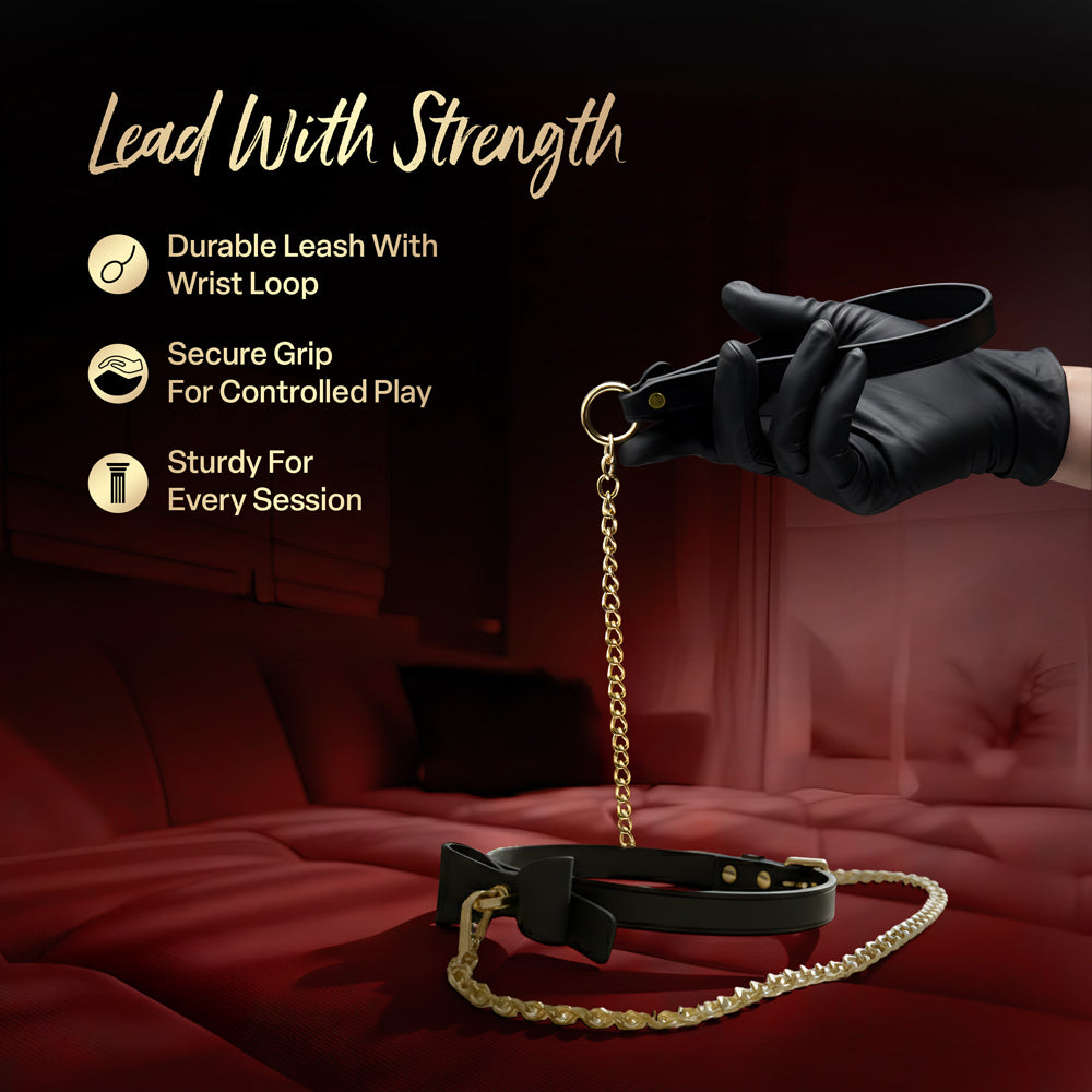 Temptasia Ardor Collar & Leash-Black with Bow
