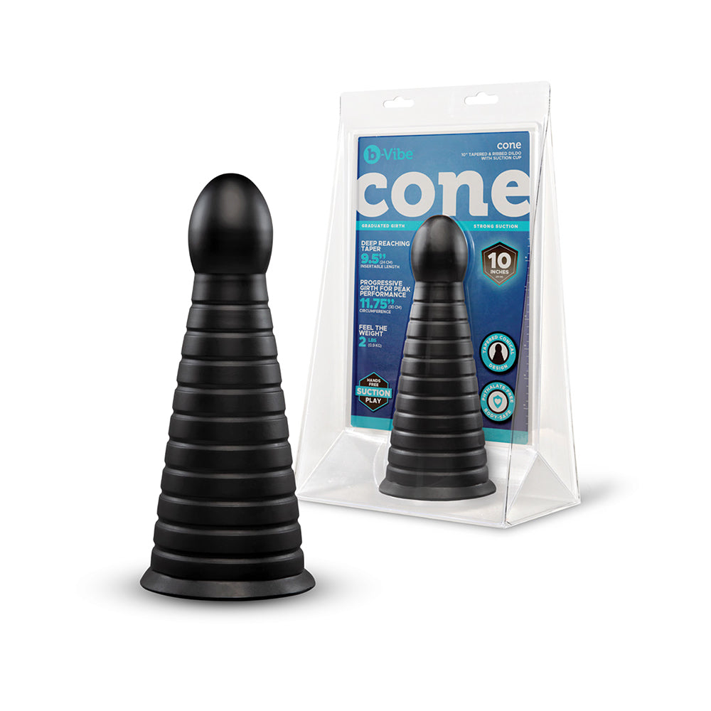 b-Vibe Cone 10 Inch Tapered & Ribbed XXL Dildo with Suction Cup