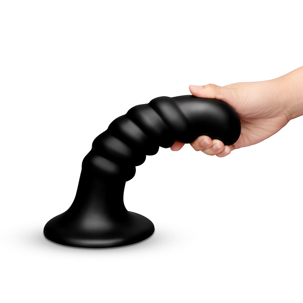 b-Vibe Krush 9.5 Inch Curved & Ribbed XXL Dildo with Suction Cup
