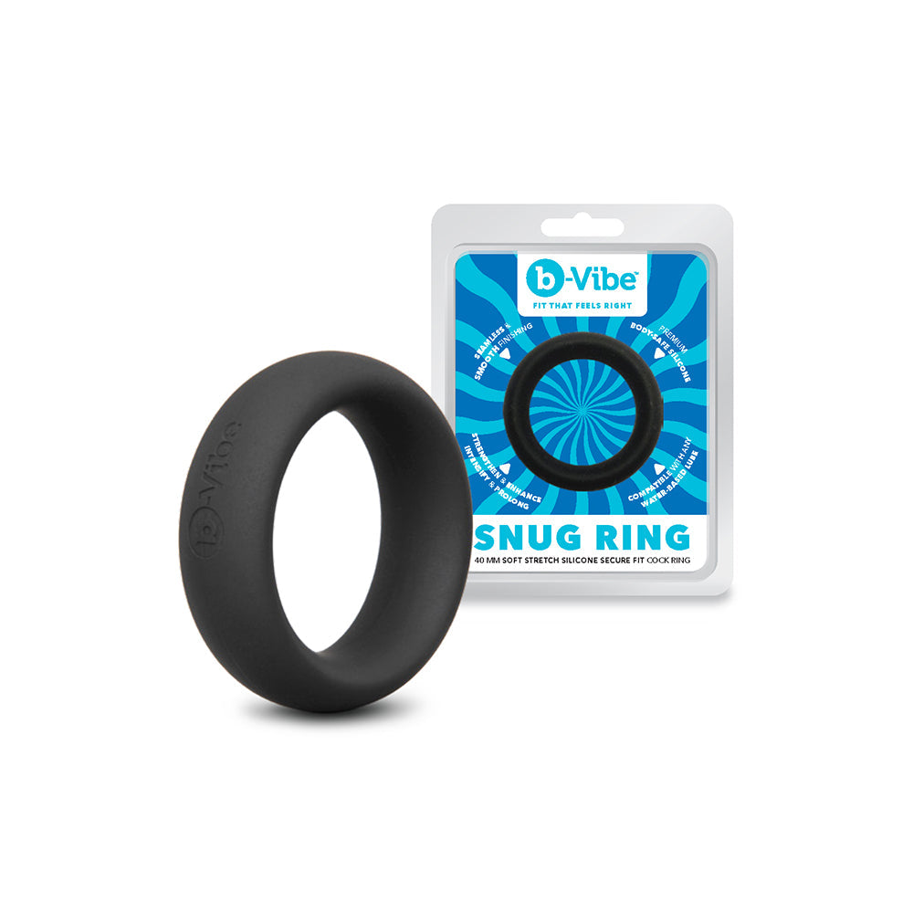b-Vibe Snug Ring 40 mm Soft Stretch Silicone Secure Fit Cock Ring - Black