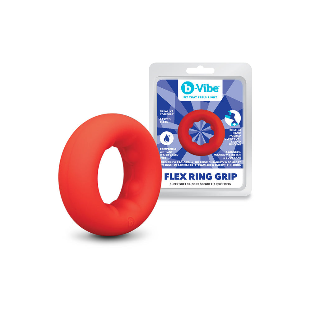b-Vibe Flex Ring Grip Super Soft Silicone Secure Fit Cock Ring- Red