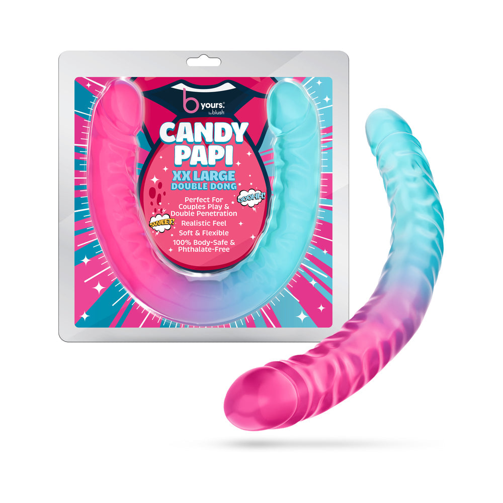 Blush B Yours 18" XX Large Double Dong Candy Papi - Multi Colors