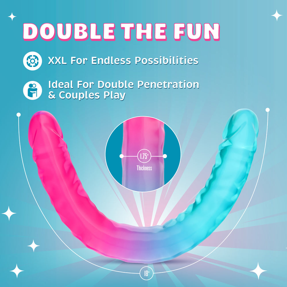 Blush B Yours 18" XX Large Double Dong Candy Papi - Multi Colors
