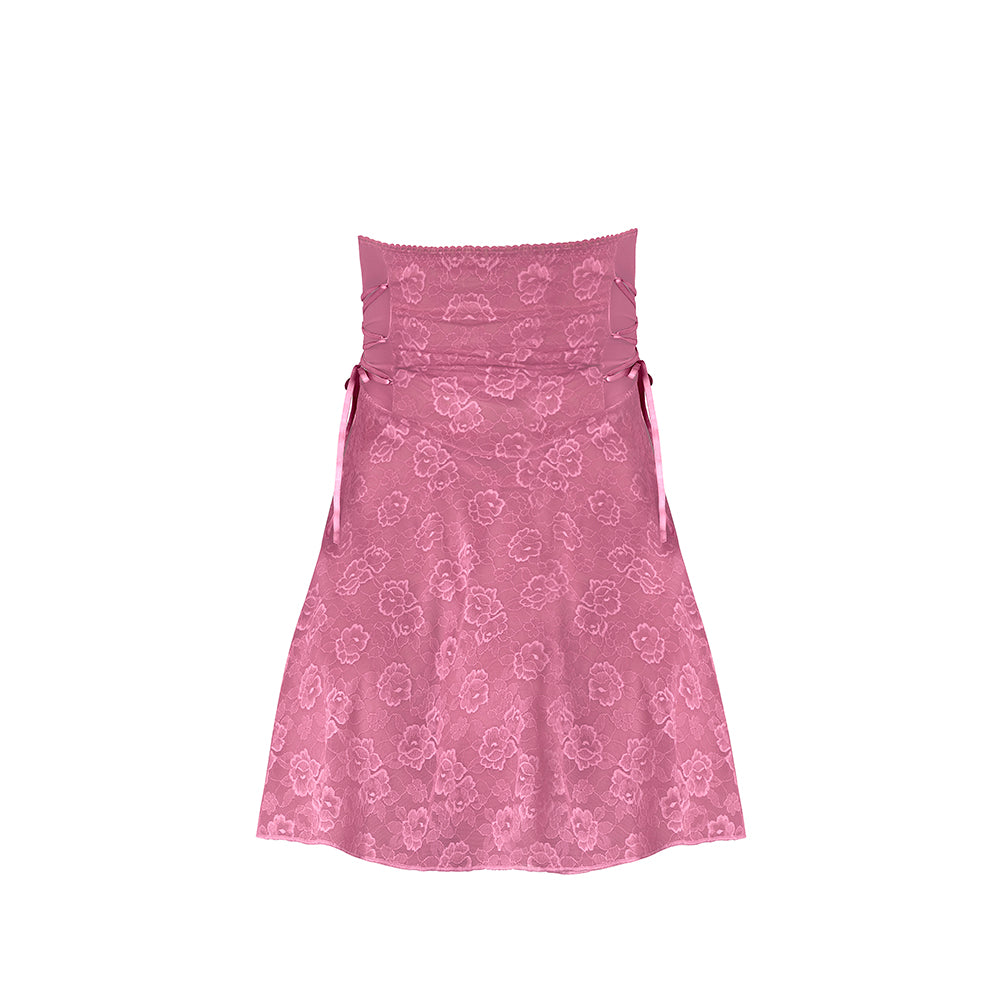 Wisteria Mist Mesh Halter Teddy w/Lace Up Details - Pink S/M
