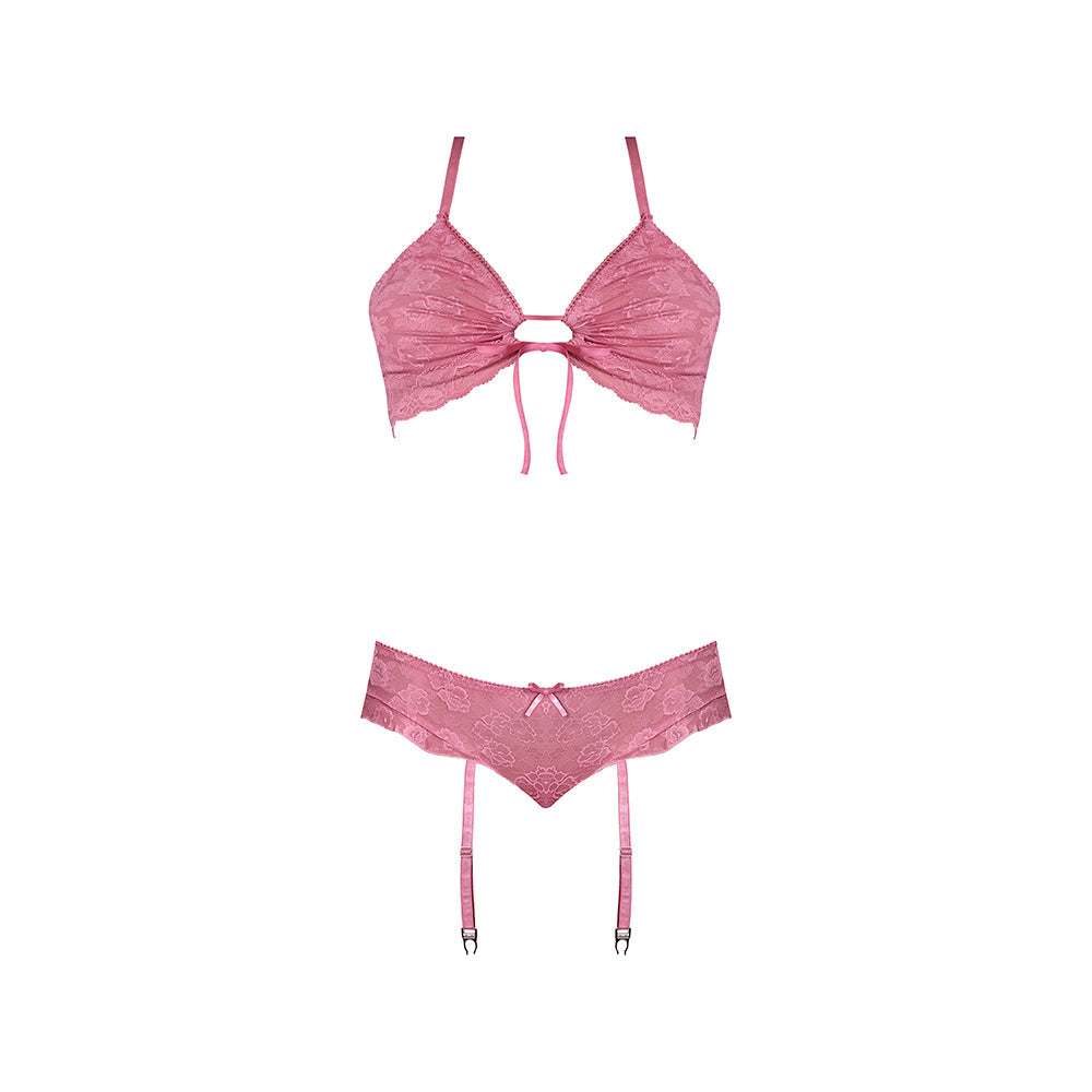 Wisteria Mist Bralette & Panty w/Removable Garters - Pink S/M