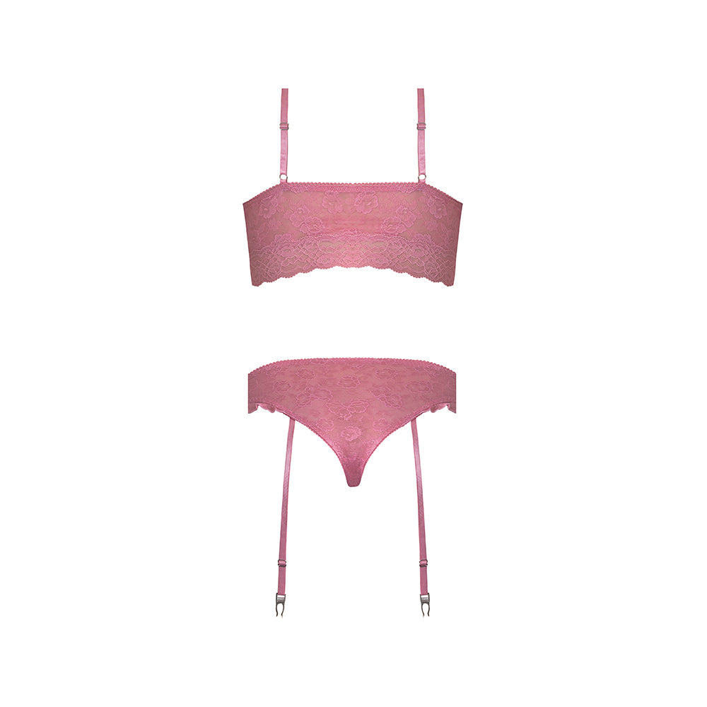 Wisteria Mist Bralette & Panty w/Removable Garters - Pink S/M