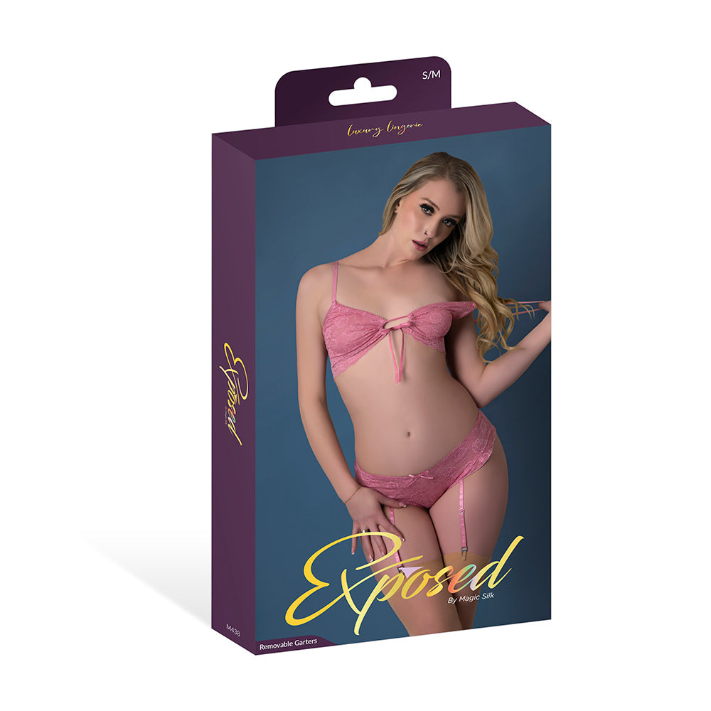 Wisteria Mist Bralette & Panty w/Removable Garters - Pink L/XL