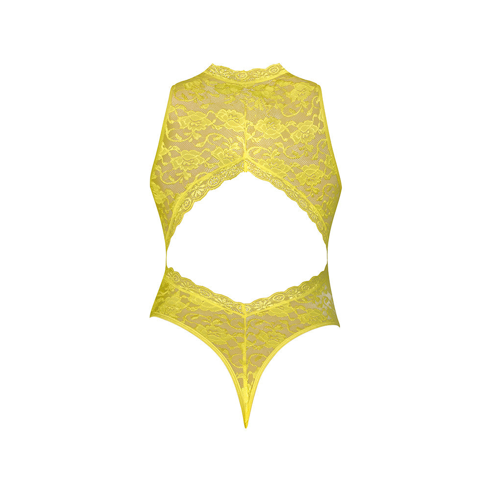 Daffodil Dreams Lace & Mesh Teddy w/Snap Crotch - Yellow L/XL