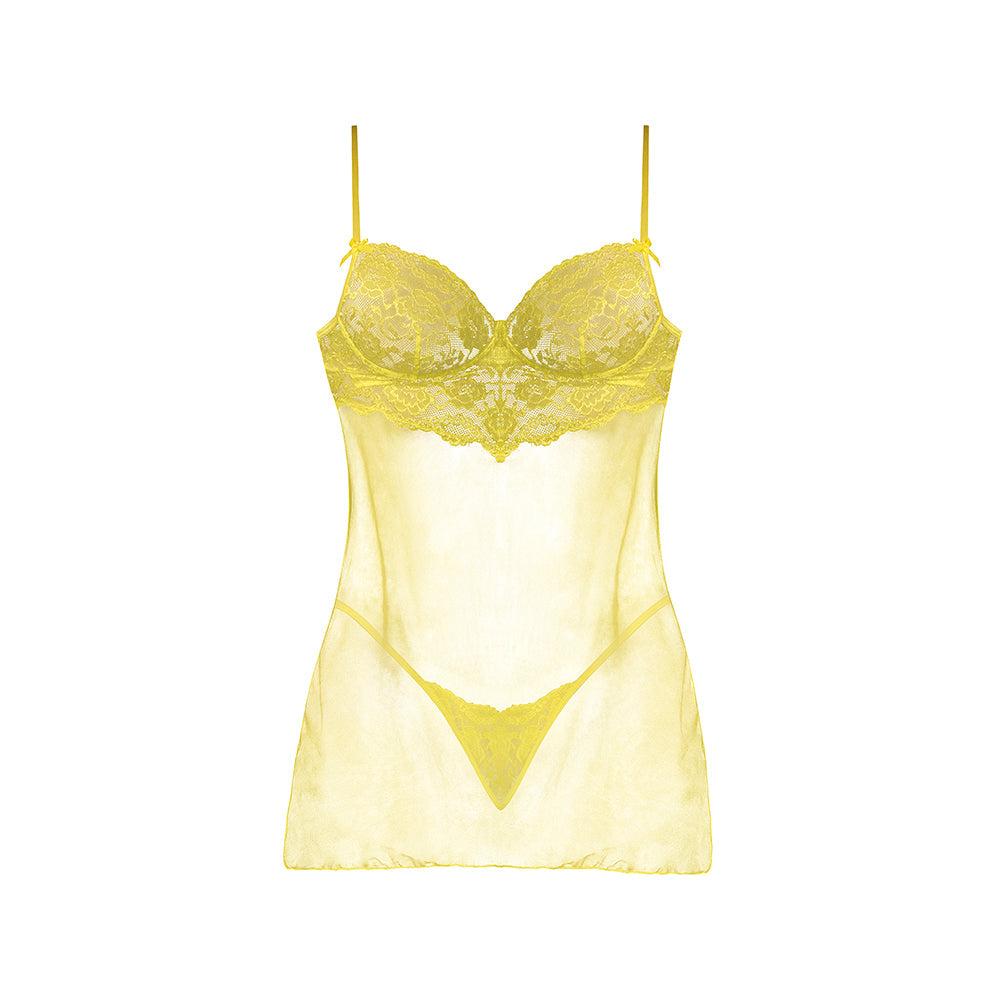 Daffodil Dreams Lace & Mesh Baby Doll w/G-String - Yellow S/M
