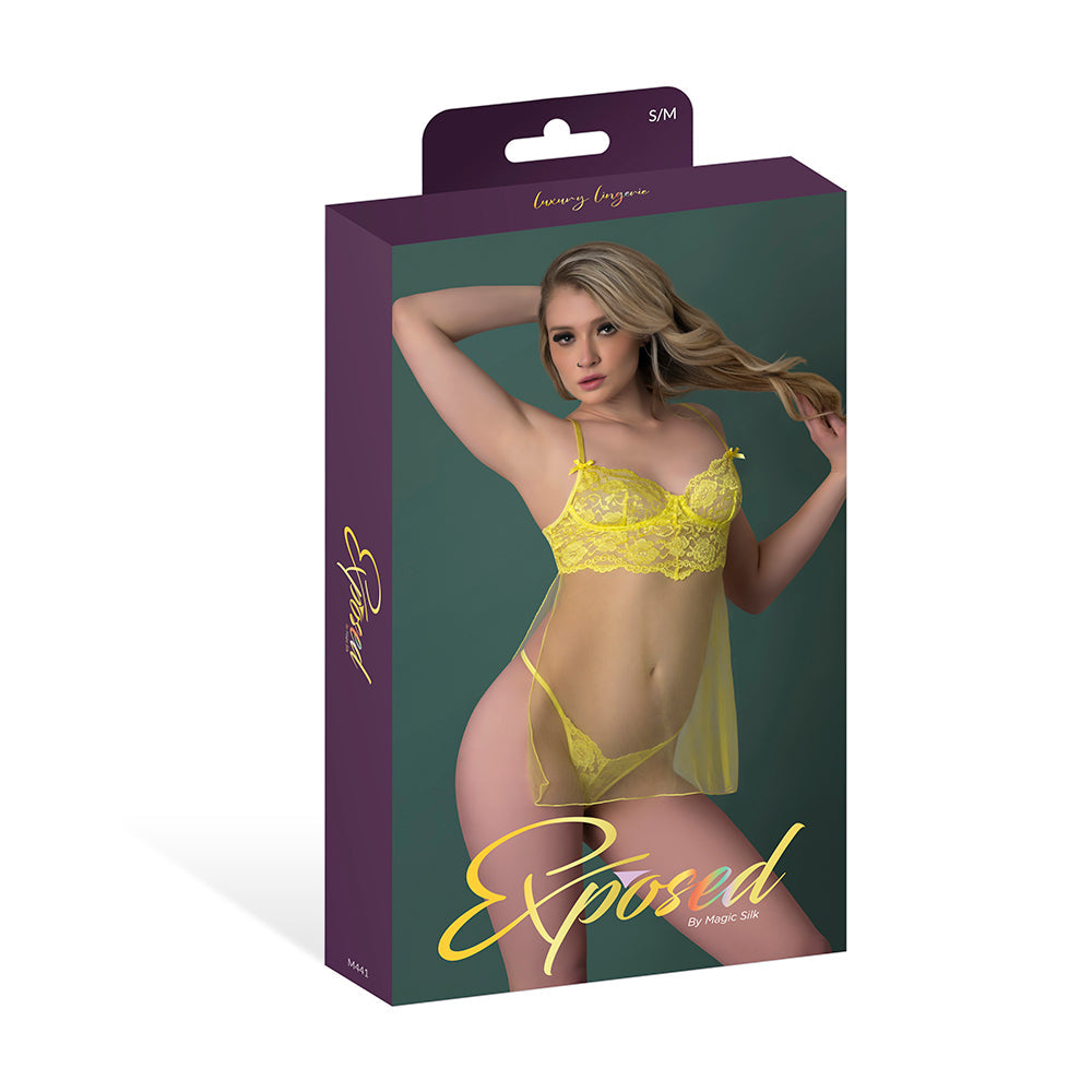 Daffodil Dreams Lace & Mesh Baby Doll w/G-String - Yellow L/XL