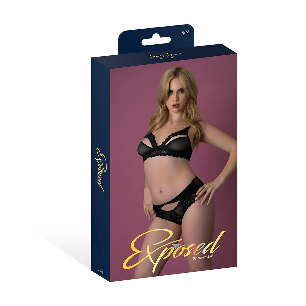 Rush Lace & Mesh Bra & Panty 2 pc Set - Black L/XL